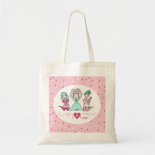 Cute I Kärlek K-pop Girls Teal Rosa Heart Tygkasse