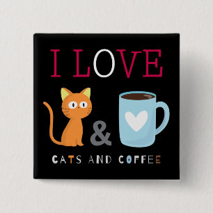 Cute I Kärlek-katter och kaffesvart Knapp