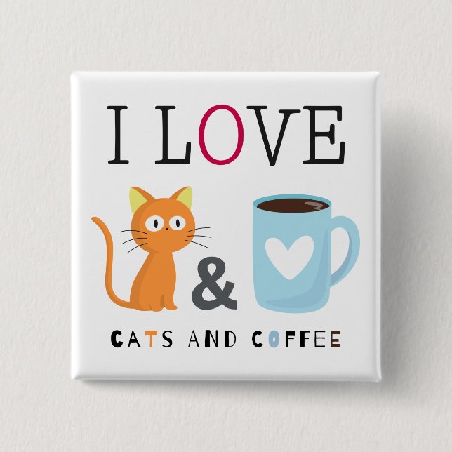 Cute I Kärlek, katter och kaffevitt Knapp (Framsida)