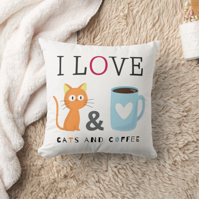 Cute I Kärlek, katter och kaffevitt Kudde (Filt)