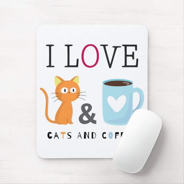 Cute I Kärlek, katter och kaffevitt Musmatta (Med mus)