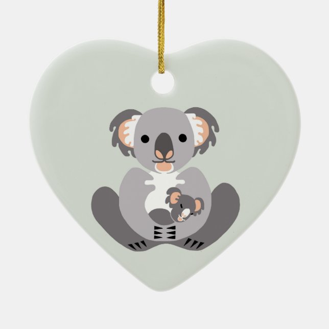 Cute I kärlek Koalas - Djurälskare - Grönt Julgransprydnad Keramik (Baksidan)