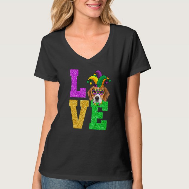 Cute I Kärlek Mardi Gras Beagle Hund Puppy T Shirt (Framsida)