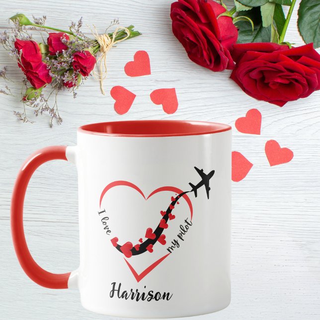 Cute I kärlek Min pilot, flygplan och hjärta, Alla Mugg (Skapare uppladdad)