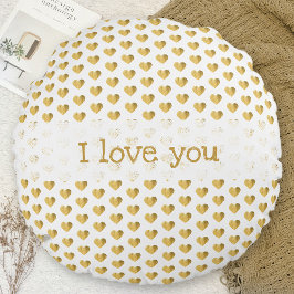 Cute I Kärlek You Golden Hearts White Grunge Moder Rund Kudde