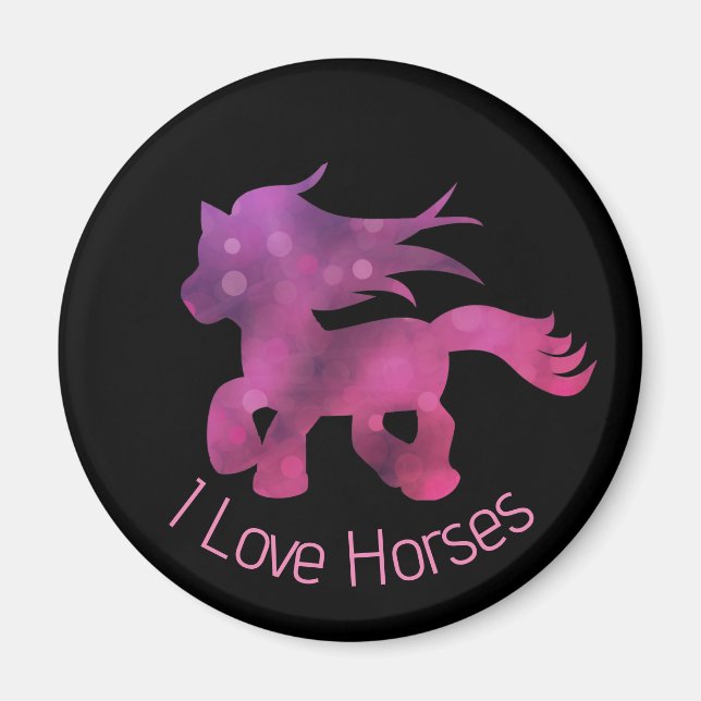 Cute I Love Horses Cute Glam Pink Horse Magnet (Framsidan)