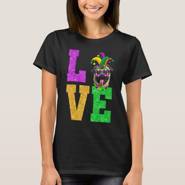 Cute I Love Mardi Gras Pug Dog Puppy Lover Premium T Shirt (Framsida)