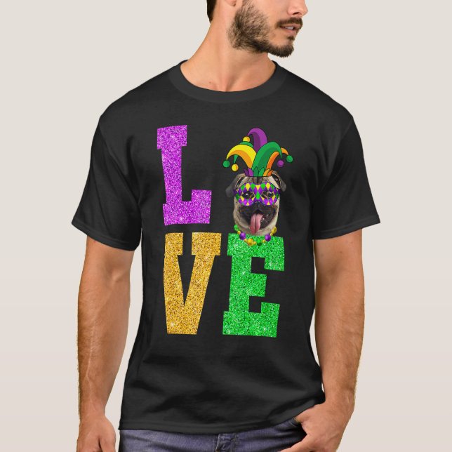 Cute I Love Mardi Gras Pug Dog Puppy Lover Premium T Shirt (Framsida)