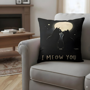 Cute 'I Meow You' Pun Svarta katter i Kärlek Kudde
