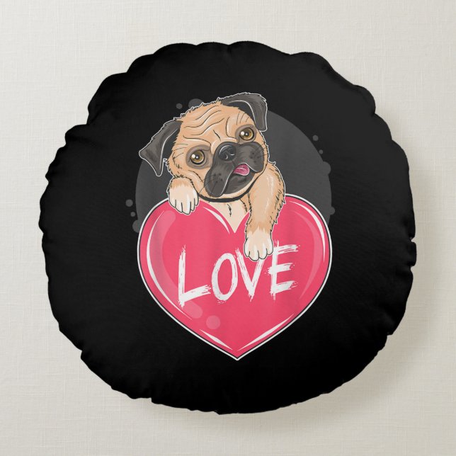 Cute I Steal Hearts Pug | Alla hjärtans dag Gift Rund Kudde (Framsidan)
