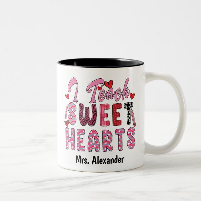 Cute I Teach Sweet Hearts Valentine Day Anpassning Två-Tonad Mugg (Höger)
