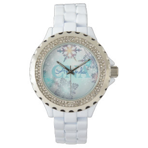 Cute Ice Blue Snowflake Personlig Namn CNA Armbandsur
