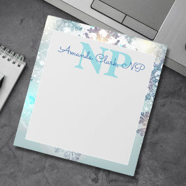 Cute Ice Blue Snowflake Personlig Namn NP Nurse Anteckningsblock
