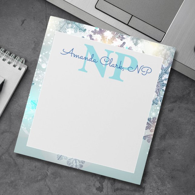 Cute Ice Blue Snowflake Personlig Namn NP Nurse Anteckningsblock (Skapare uppladdad)
