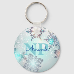Cute Ice Blue Snowflake Personlig Namn NP Nurse Nyckelring