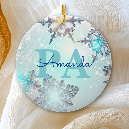 Cute Ice Blue Snowflake Personlig Namn PA Julgransprydnad Keramik