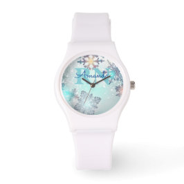 Cute Ice Blue Snowflake Personlig Namn RN Watch Armbandsur