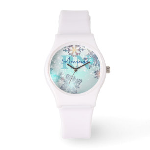 Cute Ice Blue Snowflake Personlig Namn RN Watch Armbandsur