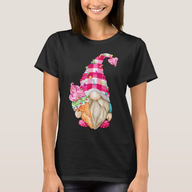 Cute Ice Cream Älskare Gnome for Women with Rosa B T Shirt (Framsida)