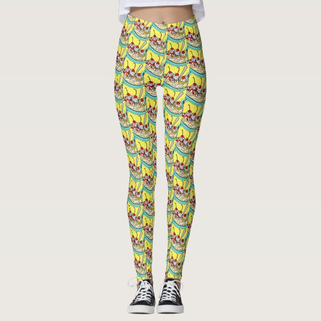 Cute Ice Cream Banana Split Leggings (Framsida)