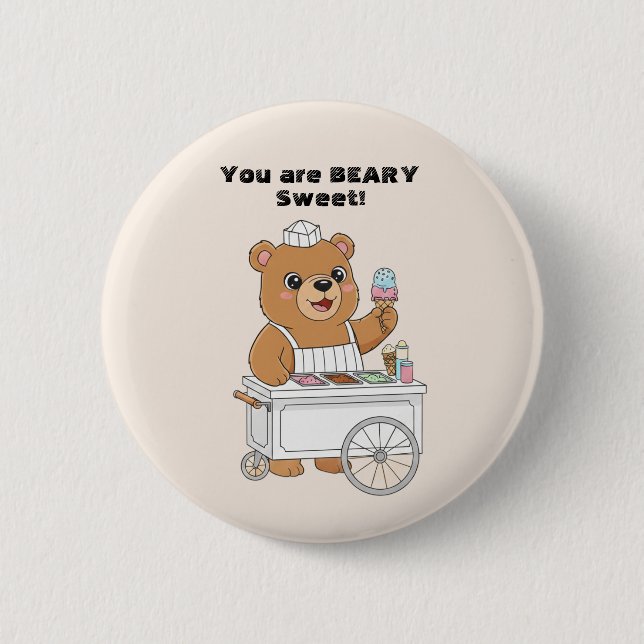 Cute Ice Cream Bear "Beary Sweet" Kids Valentine Knapp (Framsida)