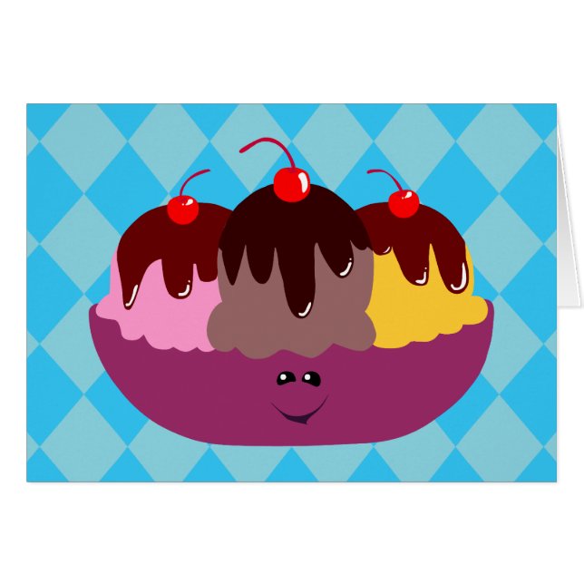 Cute Ice Cream Bowl Hälsningskort (Framsidan Horizontal)