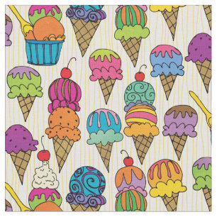 Cute Ice Cream Cone Dessert på Cream Girly Mönst Tyg