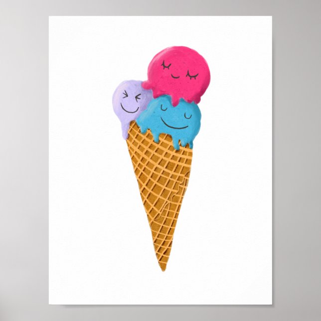 Cute Ice Cream Cone Nursery Room Art Poster (Framsidan)