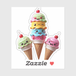 Cute Ice Cream Cone Trio Sticker med Stacks Scoo Klistermärken
