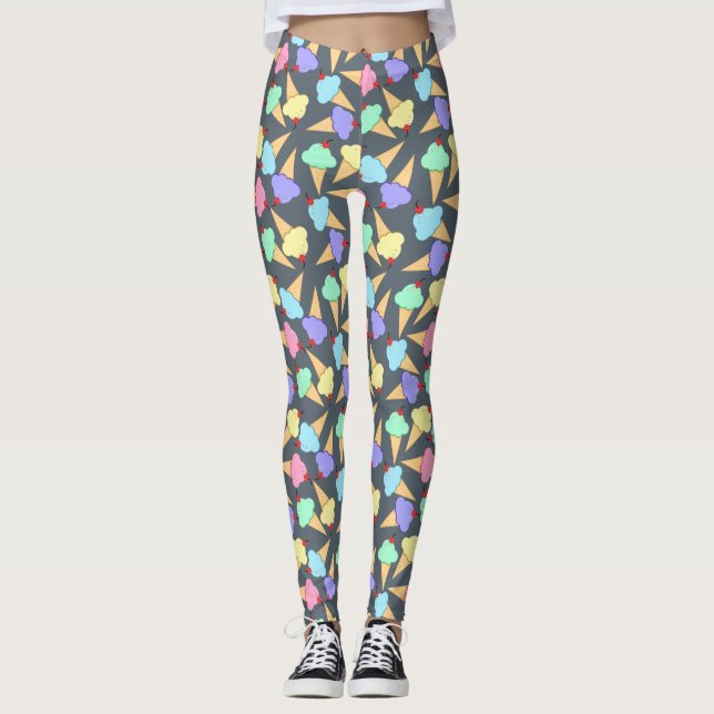Cute Ice Cream Cones Mönster Leggings (Framsida)