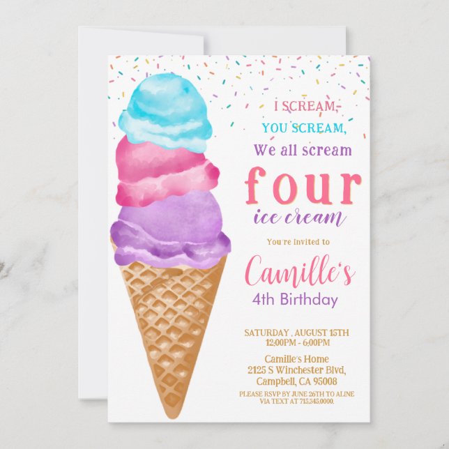 Cute Ice Cream i alla åldrar Födelsedag Inbjudningar (Framsida)