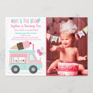 Cute Ice Cream Lastbil Birthday Inbjudningar