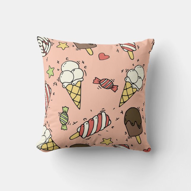 Cute Ice Cream & Lollipos: Sömlös Kudde (Framsida)