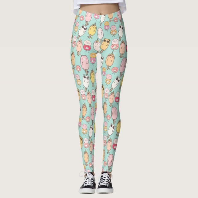 Cute Ice Cream Mönster Leggings (Framsida)