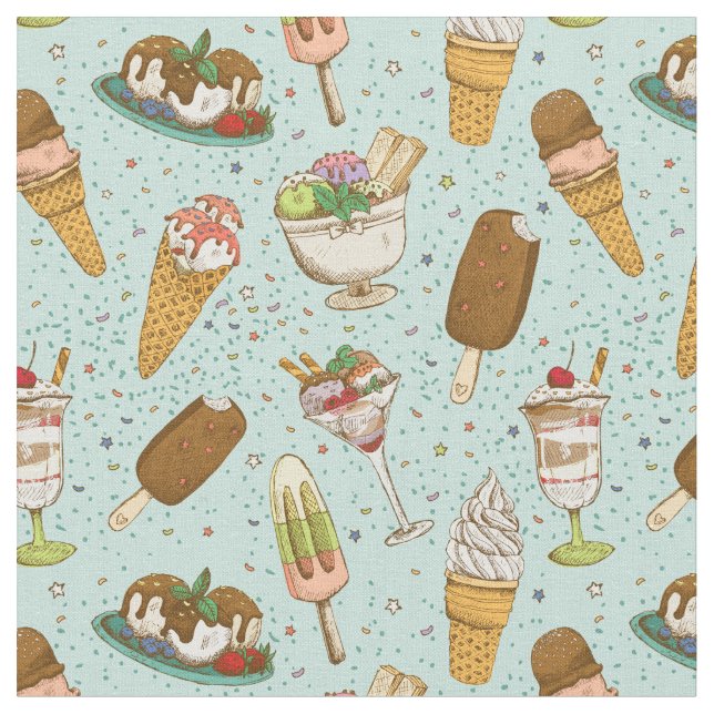 Cute Ice Cream Mönster Tyg (Närbild)