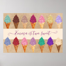 Cute Ice Cream Party Flicka 2 år efter födelsedag