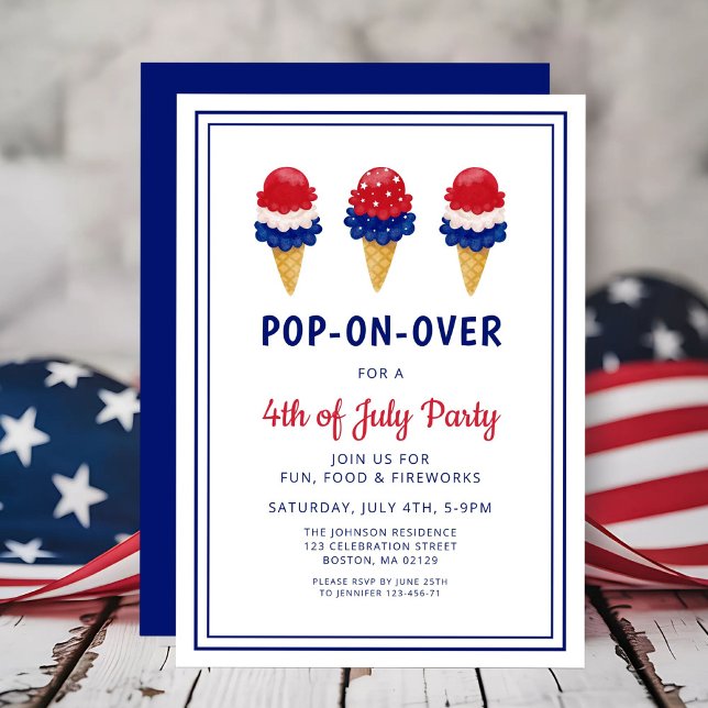 Cute Ice Cream Red, White and Blue 4:e juli Inbjudningar (Cute Ice Cream Red, White And Blue 4th of July Invitation)