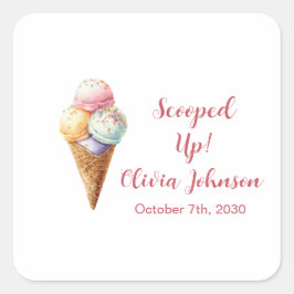 Cute Ice Cream Scoops Pastel Bridal Shower Fyrkantigt Klistermärke