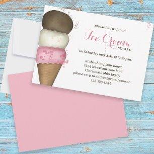 Cute Ice Cream Social Party Inbjudningar
