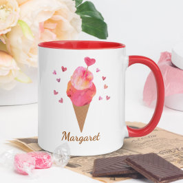 Cute Ice Cream Valentine Heart Hand Illustrated Mugg