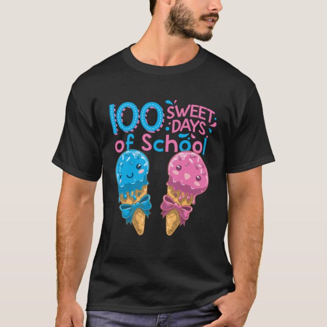 Cute ice creams 100 sweet days from school girls t shirt (Framsida)