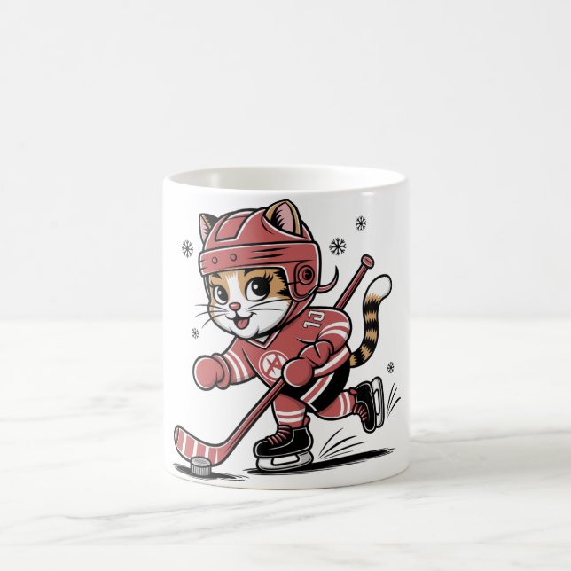 Cute Ice Hockey Cat Player – Fun Sports Cartoon De Kaffemugg (Center)