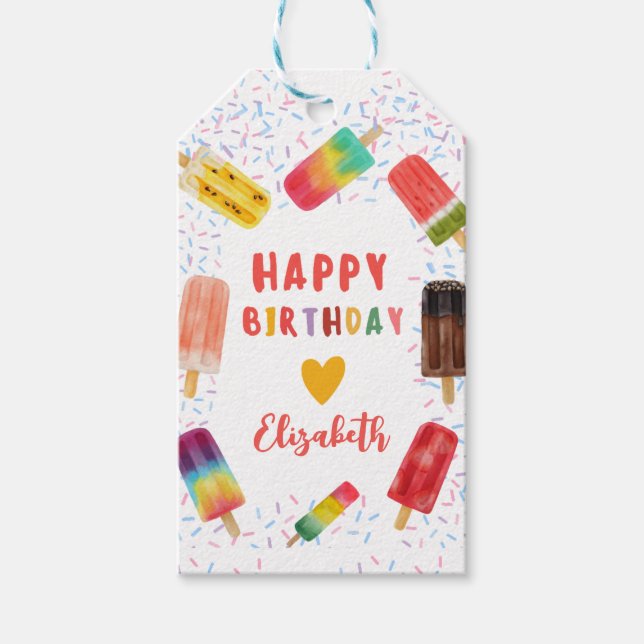 Cute Ice pop-födelsedag Vattenfärgspopsill Presentetikett (Framsidan)