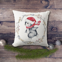 Cute Ice Skalpenguin i vinterkrans Kudde