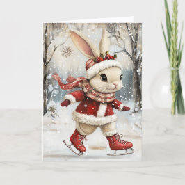 Cute Ice Skating Baby Bunny Christmas Helgkort