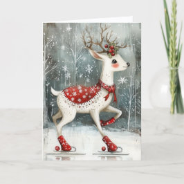 Cute Ice Skating Deer Christmas Helgkort