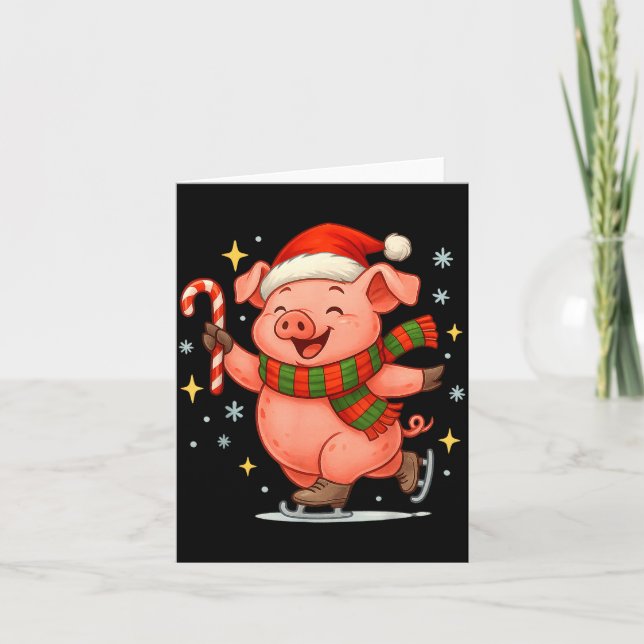 Cute Ice Skating G Funny Santa Christmas Holiday  Kort (Framsida)