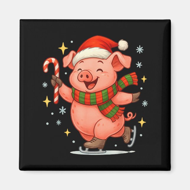 Cute Ice Skating G Funny Santa Christmas Holiday  Magnet (Framsidan)