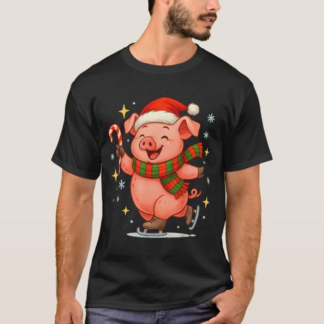 Cute Ice Skating G Funny Santa Christmas Holiday  T Shirt (Framsida)