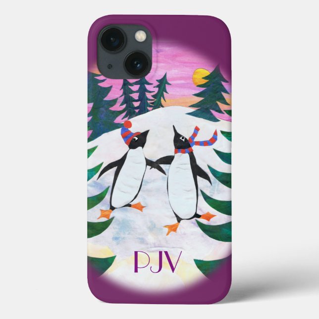 Cute Ice-Skating Penguins iPhone 5/5s Fodral (Baksida)